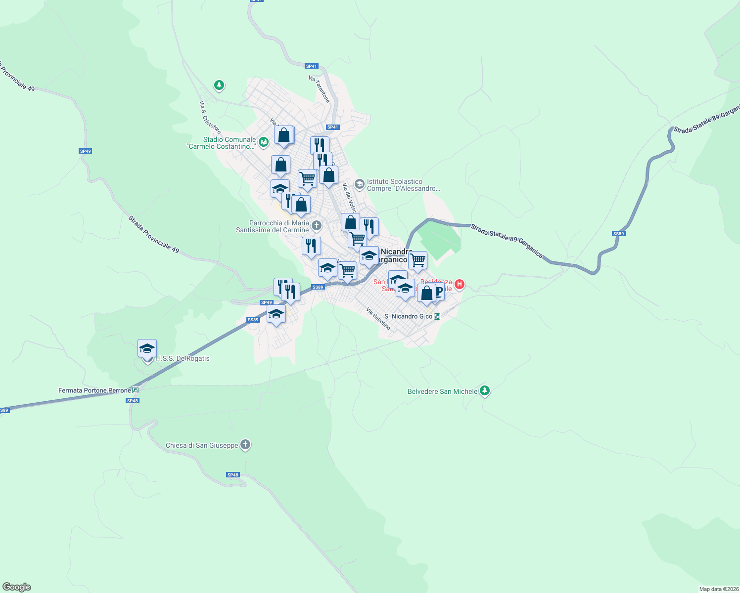 map of restaurants, bars, coffee shops, grocery stores, and more near 15 Via Carso in San Nicandro Garganico