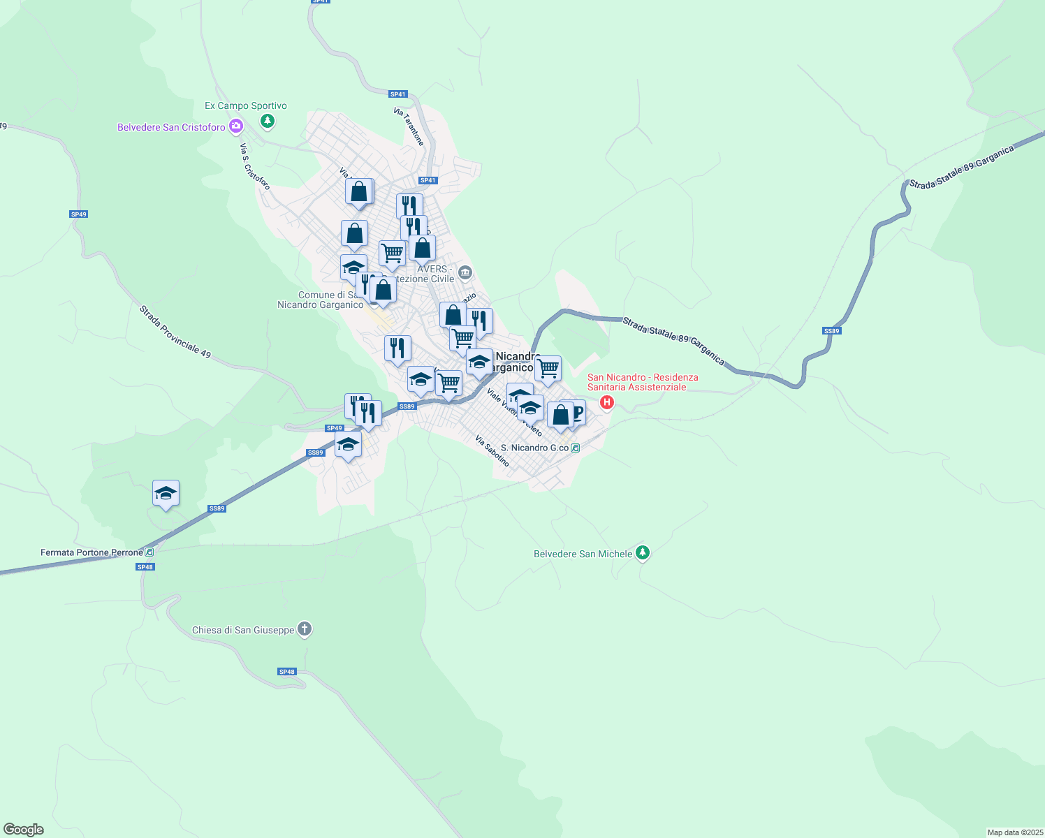 map of restaurants, bars, coffee shops, grocery stores, and more near 9 Via Giovanni Iannone in San Nicandro Garganico