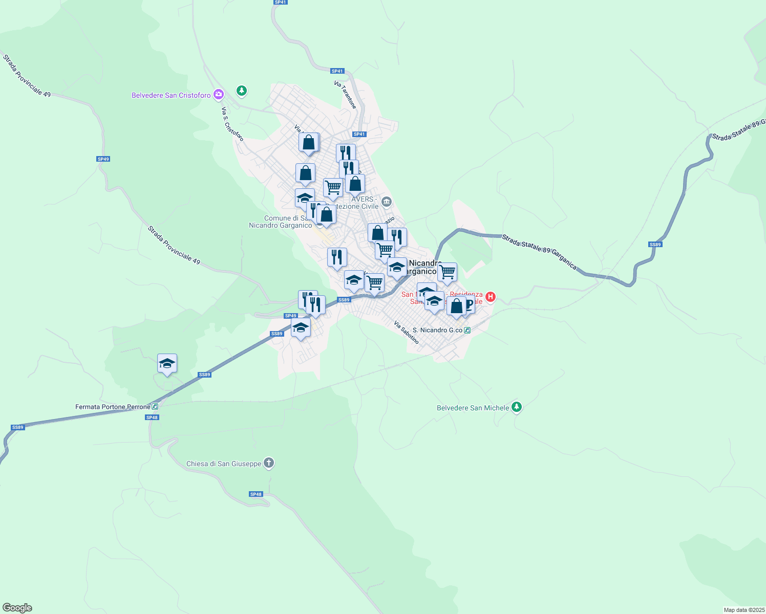 map of restaurants, bars, coffee shops, grocery stores, and more near 12 Via Giuseppe Giusti in San Nicandro Garganico