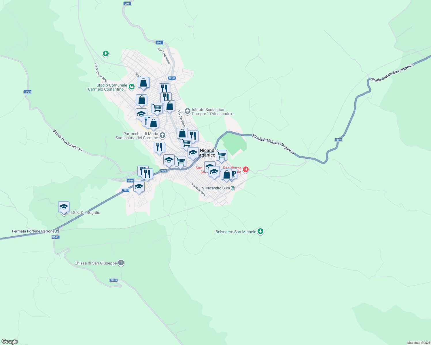 map of restaurants, bars, coffee shops, grocery stores, and more near 9 Via Giovanni Iannone in San Nicandro Garganico