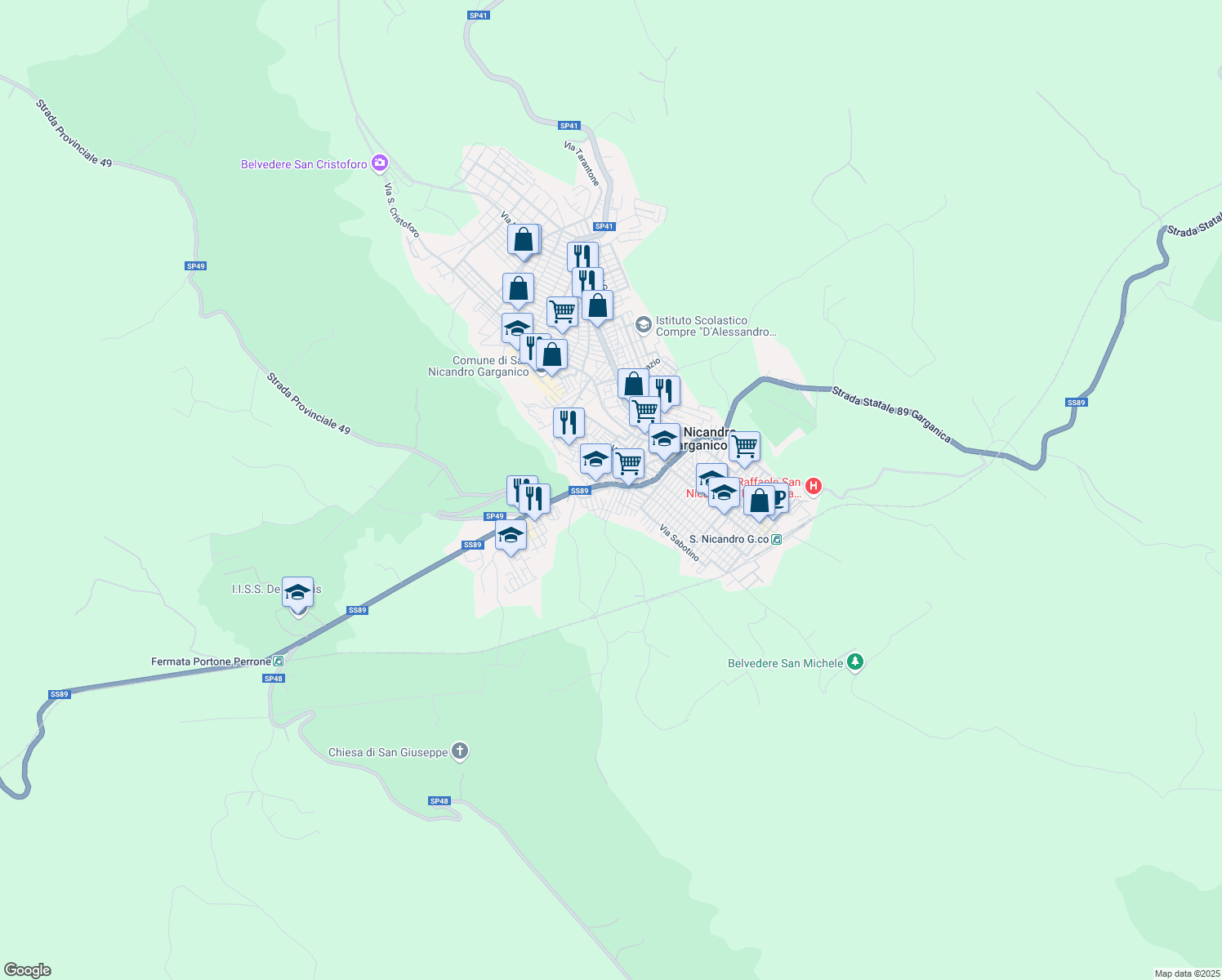 map of restaurants, bars, coffee shops, grocery stores, and more near 18 Via Giuseppe Parini in San Nicandro Garganico