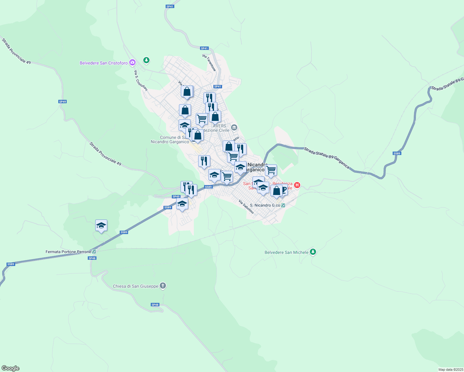 map of restaurants, bars, coffee shops, grocery stores, and more near 12 Via Giuseppe Giusti in San Nicandro Garganico