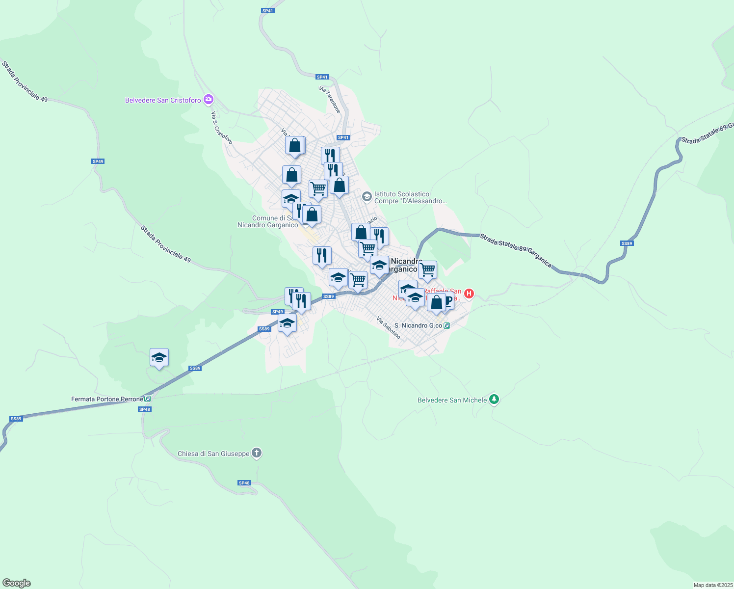 map of restaurants, bars, coffee shops, grocery stores, and more near 12 Via Giuseppe Giusti in San Nicandro Garganico