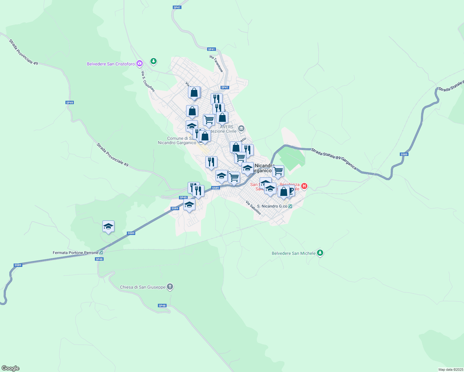map of restaurants, bars, coffee shops, grocery stores, and more near 18 Via Giuseppe Parini in San Nicandro Garganico