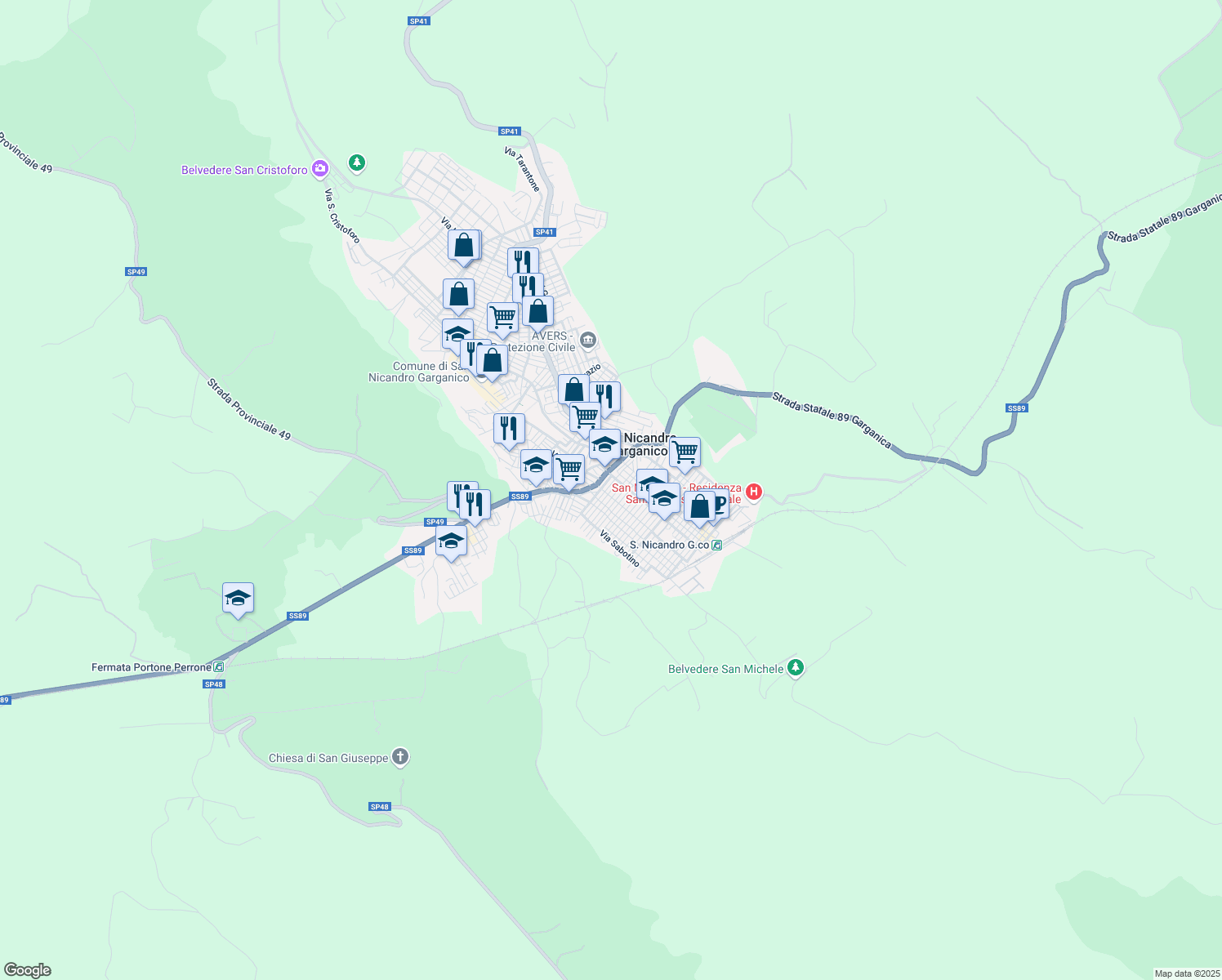 map of restaurants, bars, coffee shops, grocery stores, and more near 15 Via Carso in San Nicandro Garganico