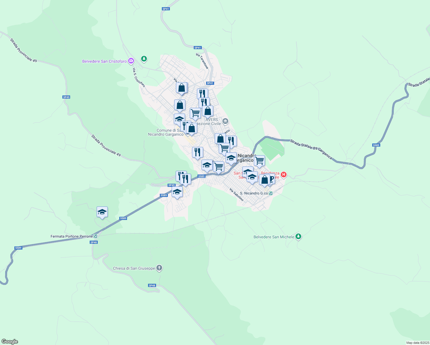 map of restaurants, bars, coffee shops, grocery stores, and more near 26 Vico Vittorio Emanuele II in San Nicandro Garganico