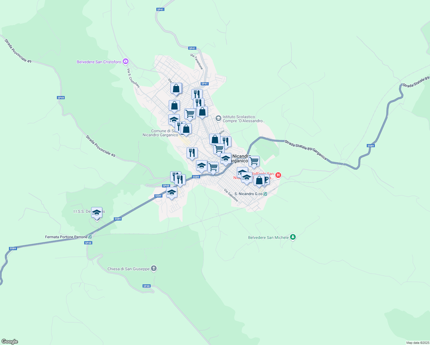 map of restaurants, bars, coffee shops, grocery stores, and more near 3 Via Giuseppe Pescione in San Nicandro Garganico