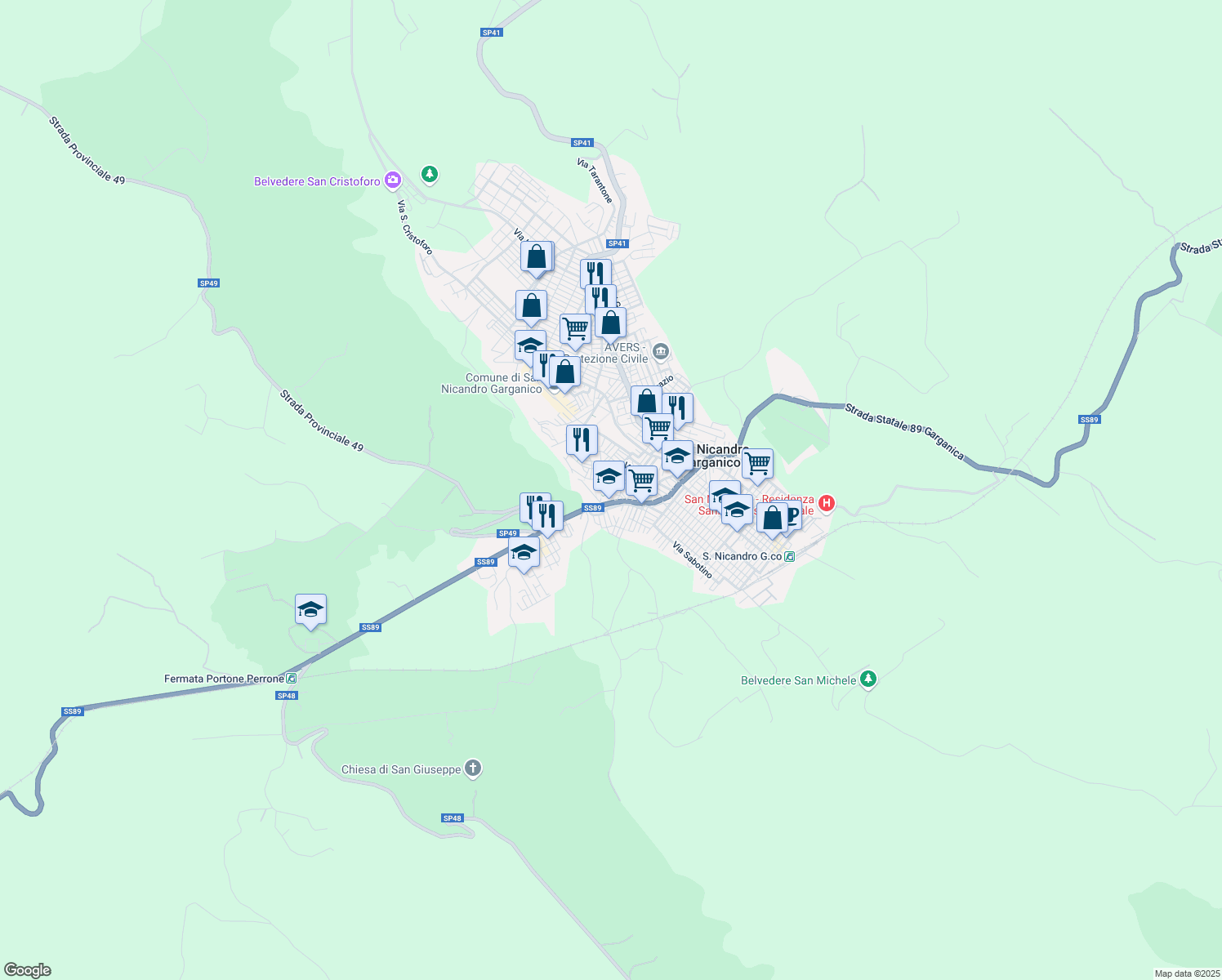 map of restaurants, bars, coffee shops, grocery stores, and more near 26 Vico Vittorio Emanuele II in San Nicandro Garganico