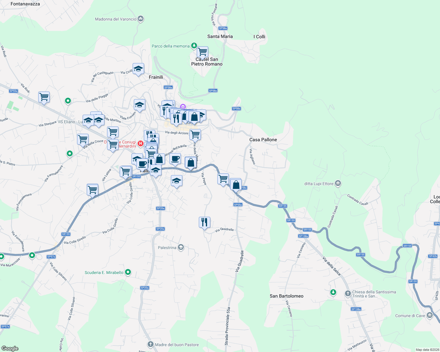 map of restaurants, bars, coffee shops, grocery stores, and more near 43 Strada Statale 155 in Palestrina