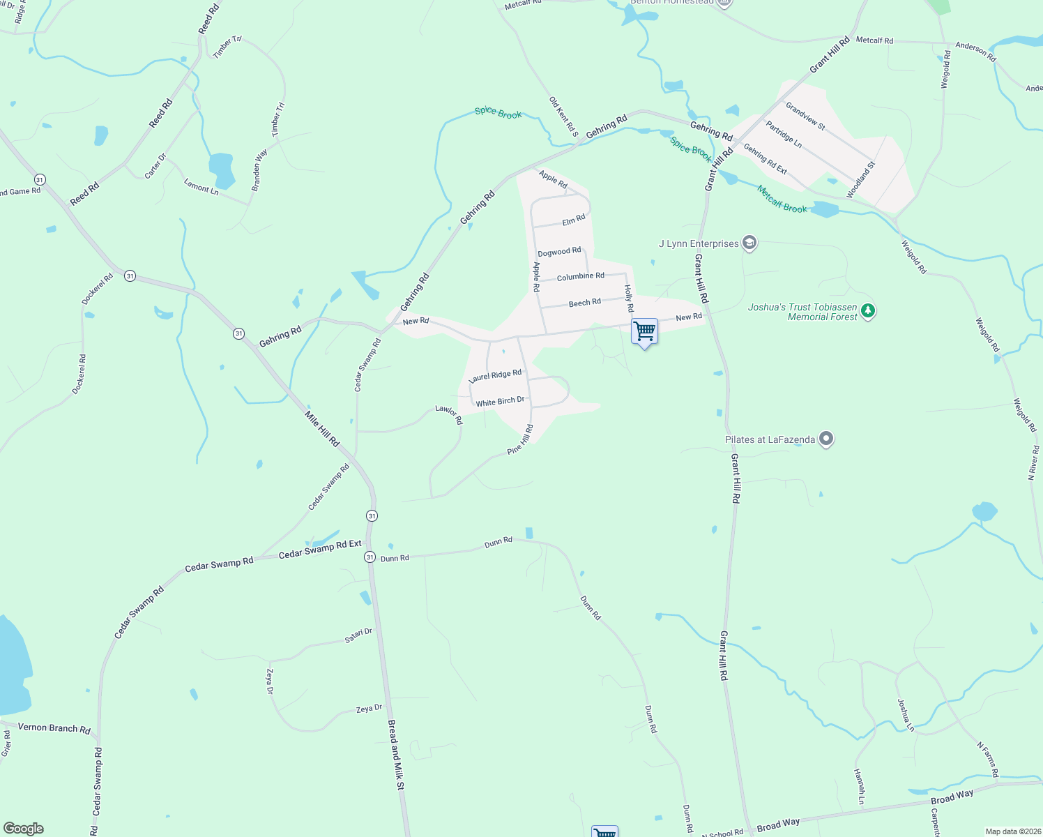 map of restaurants, bars, coffee shops, grocery stores, and more near 17 White Birch Drive in Tolland