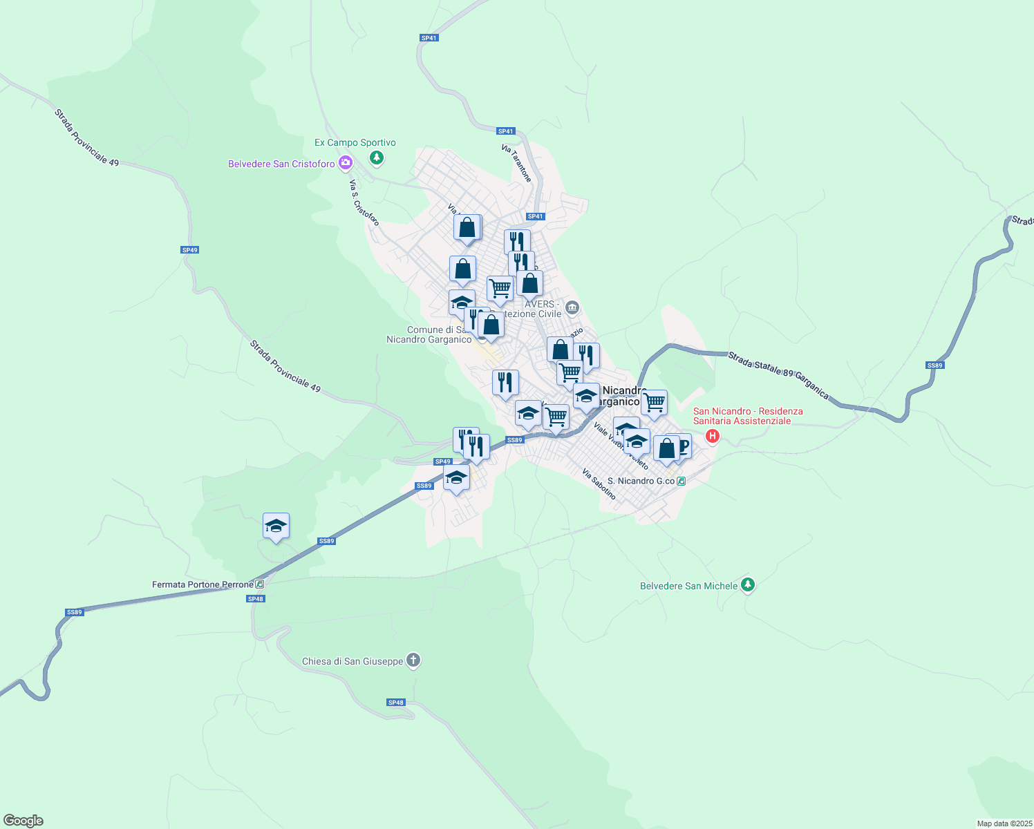 map of restaurants, bars, coffee shops, grocery stores, and more near 3-5 Vico II Mercato in San Nicandro Garganico