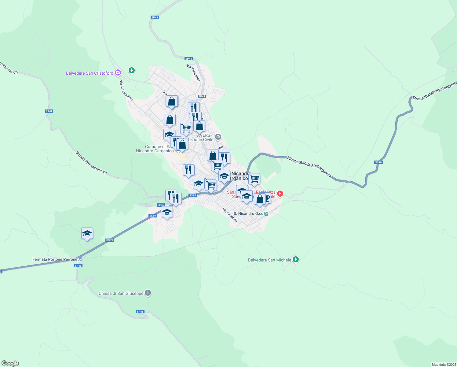 map of restaurants, bars, coffee shops, grocery stores, and more near 20 Via Gian Battista Vico in San Nicandro Garganico