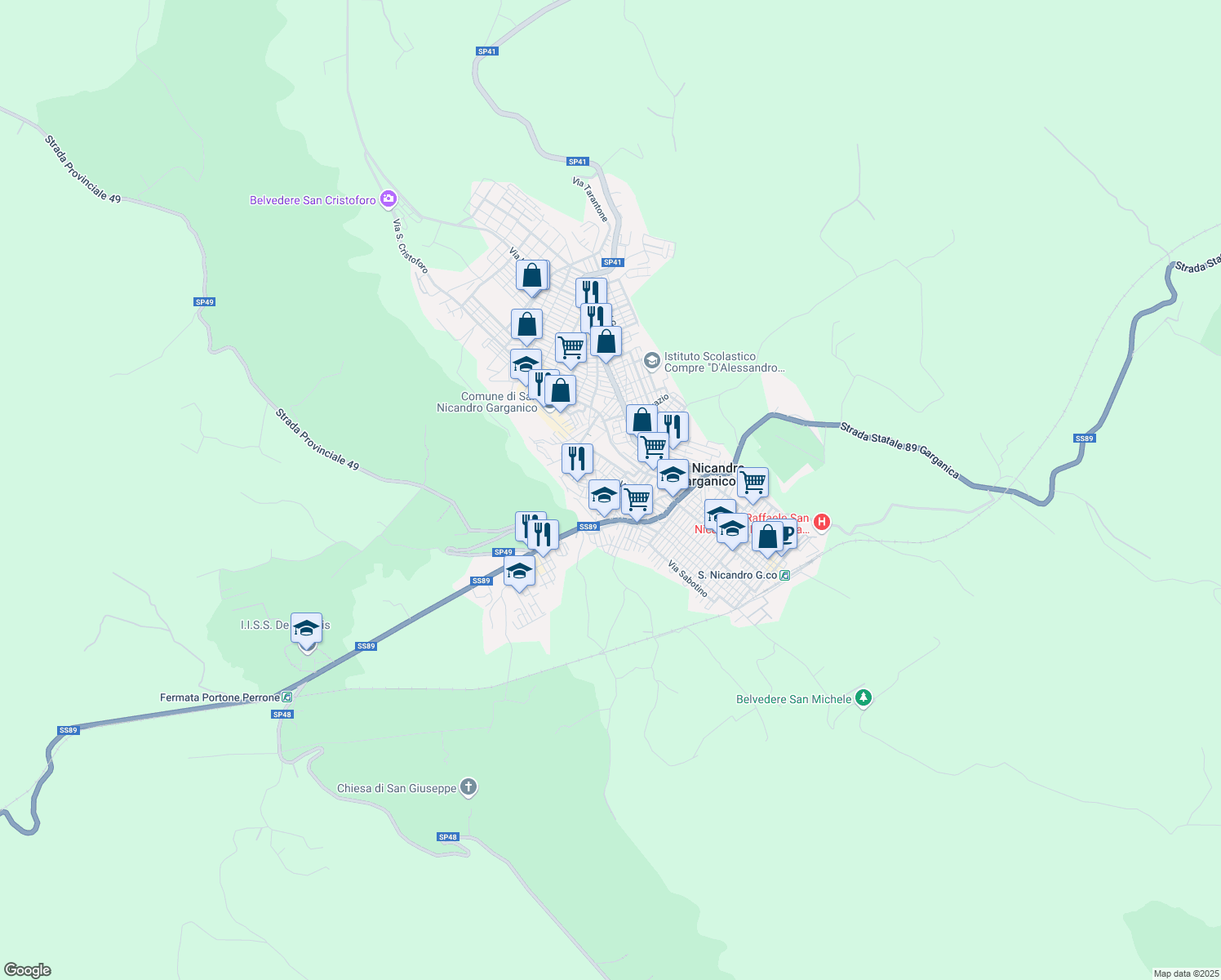 map of restaurants, bars, coffee shops, grocery stores, and more near 26 Vico Vittorio Emanuele II in San Nicandro Garganico