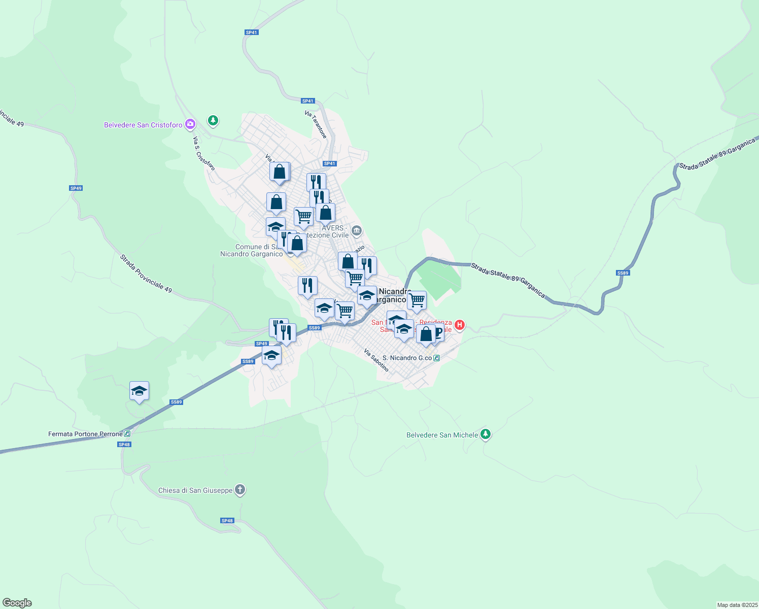 map of restaurants, bars, coffee shops, grocery stores, and more near 2 Via Fratelli Ricciardi in San Nicandro Garganico