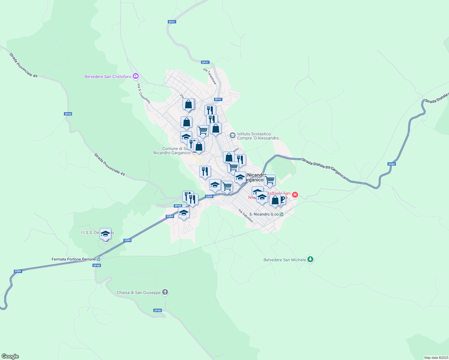 map of restaurants, bars, coffee shops, grocery stores, and more near 26 Vico Vittorio Emanuele II in San Nicandro Garganico