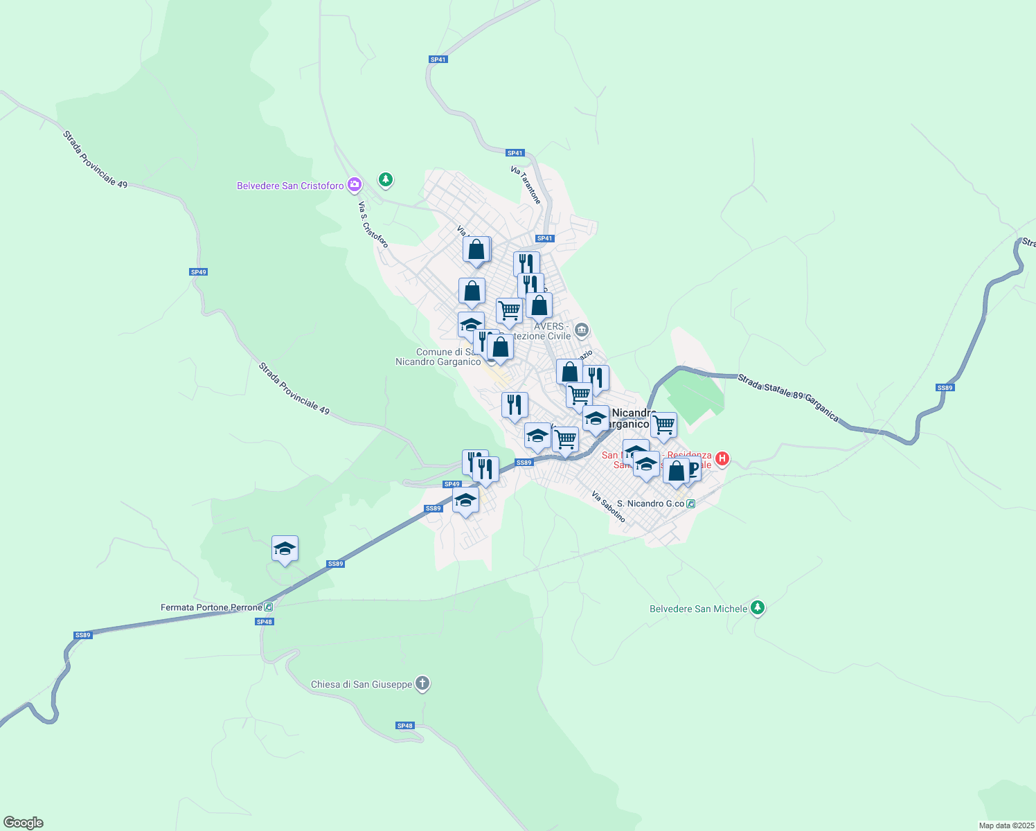 map of restaurants, bars, coffee shops, grocery stores, and more near 62 Via XX Settembre in San Nicandro Garganico
