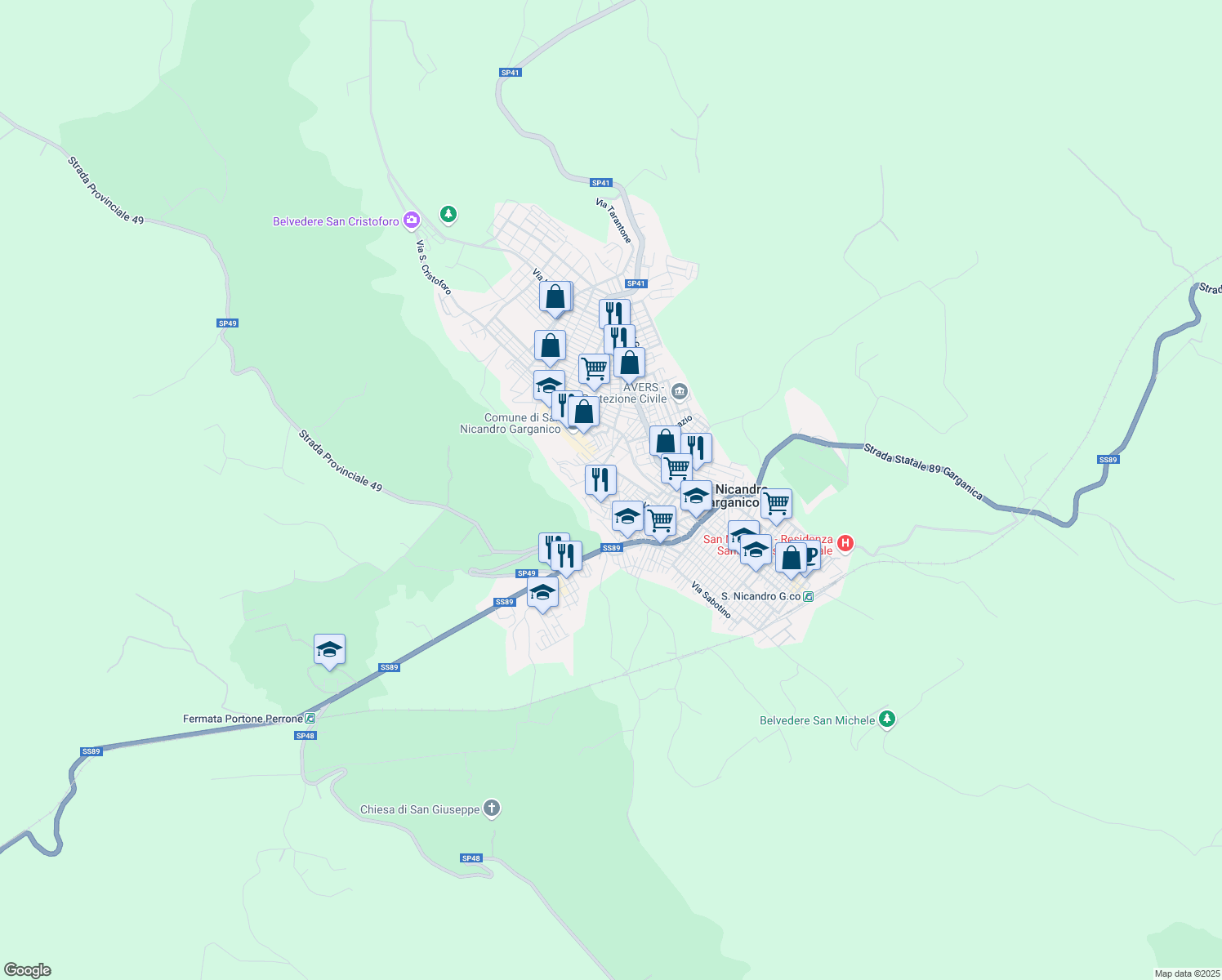 map of restaurants, bars, coffee shops, grocery stores, and more near 62 Via XX Settembre in San Nicandro Garganico