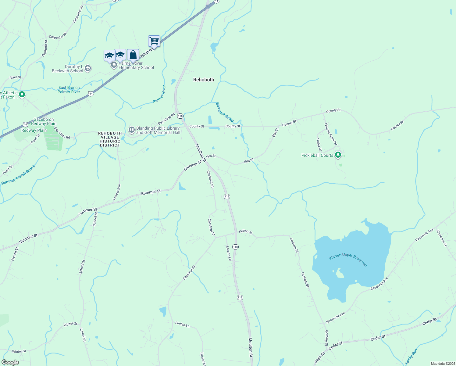map of restaurants, bars, coffee shops, grocery stores, and more near 67 Moulton Street in Rehoboth