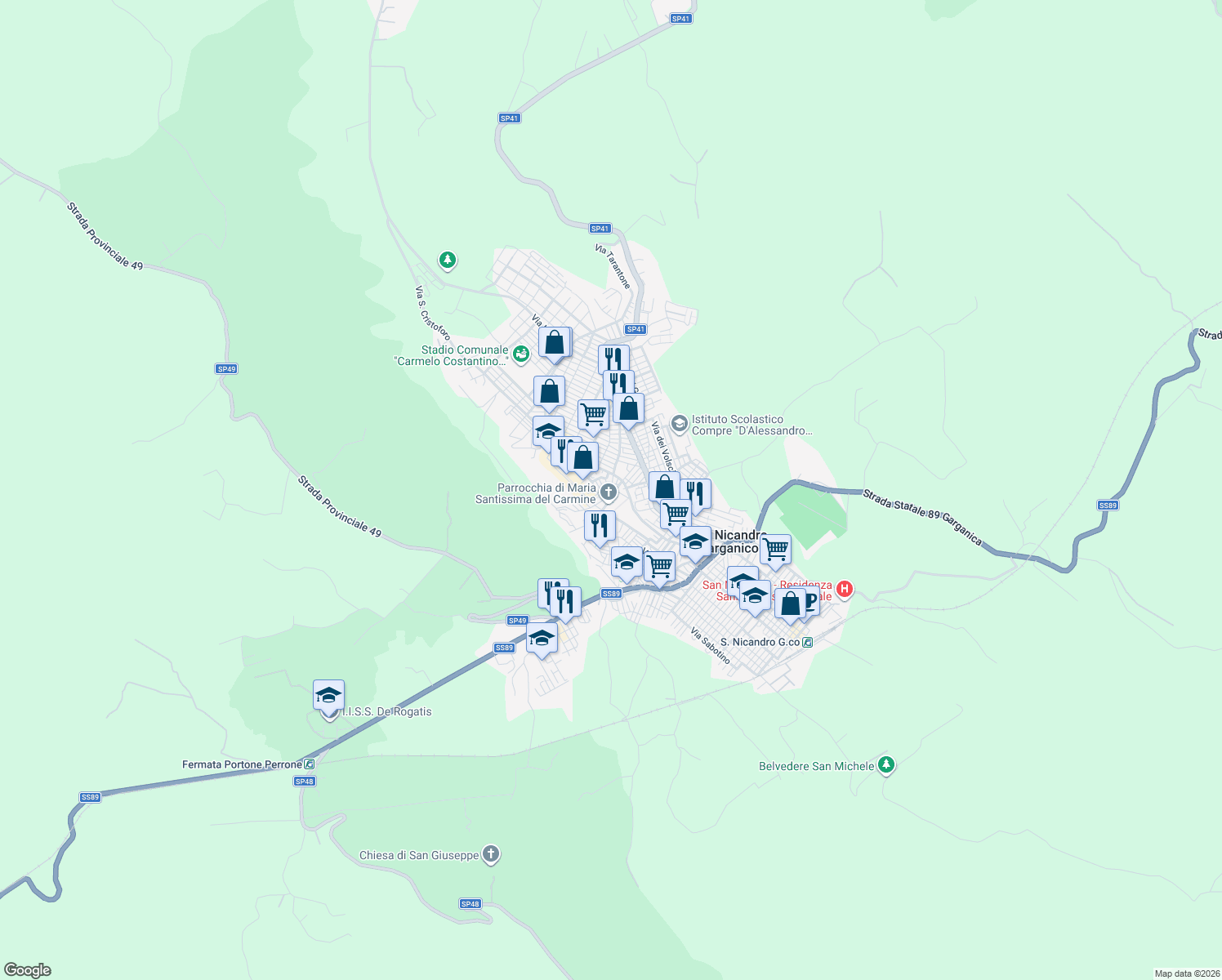 map of restaurants, bars, coffee shops, grocery stores, and more near 14 Via Madonna del Carmine in San Nicandro Garganico