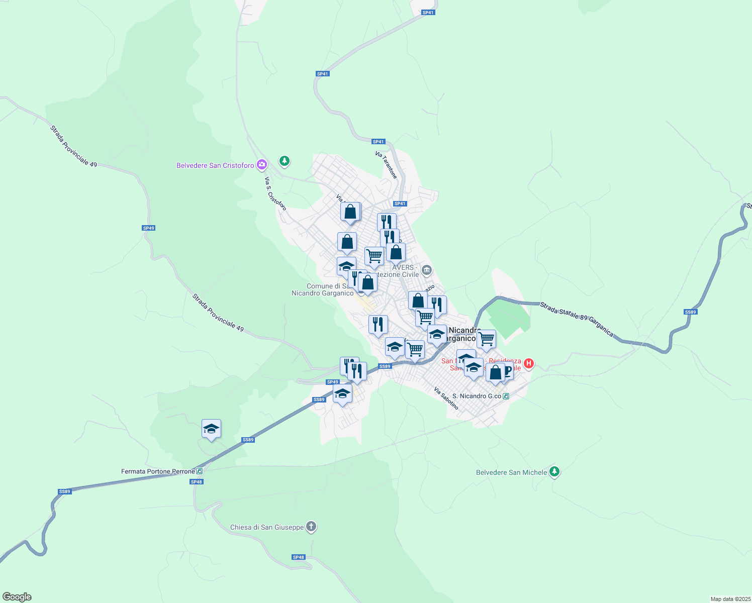 map of restaurants, bars, coffee shops, grocery stores, and more near 29 Corso Giuseppe Garibaldi in San Nicandro Garganico