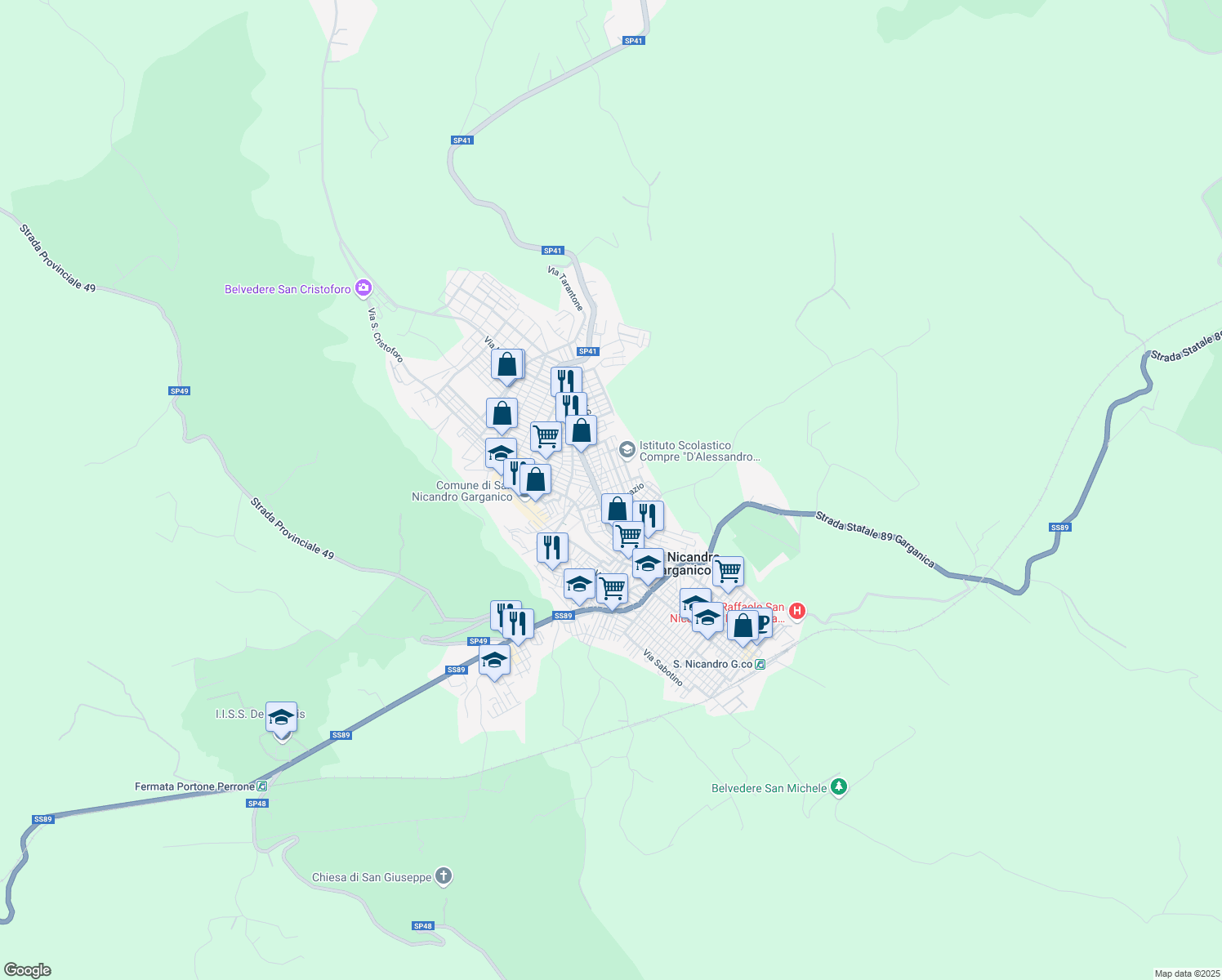 map of restaurants, bars, coffee shops, grocery stores, and more near 32 Via dei Volsci in San Nicandro Garganico