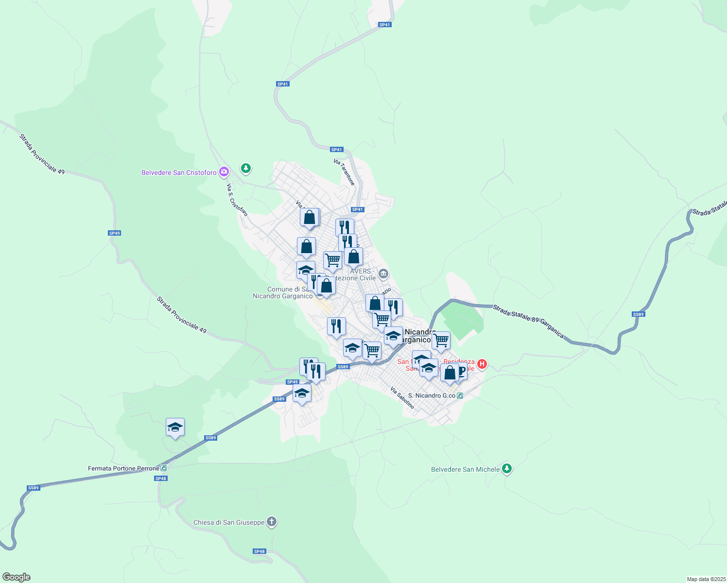 map of restaurants, bars, coffee shops, grocery stores, and more near 206 Via Antonio Gramsci in San Nicandro Garganico