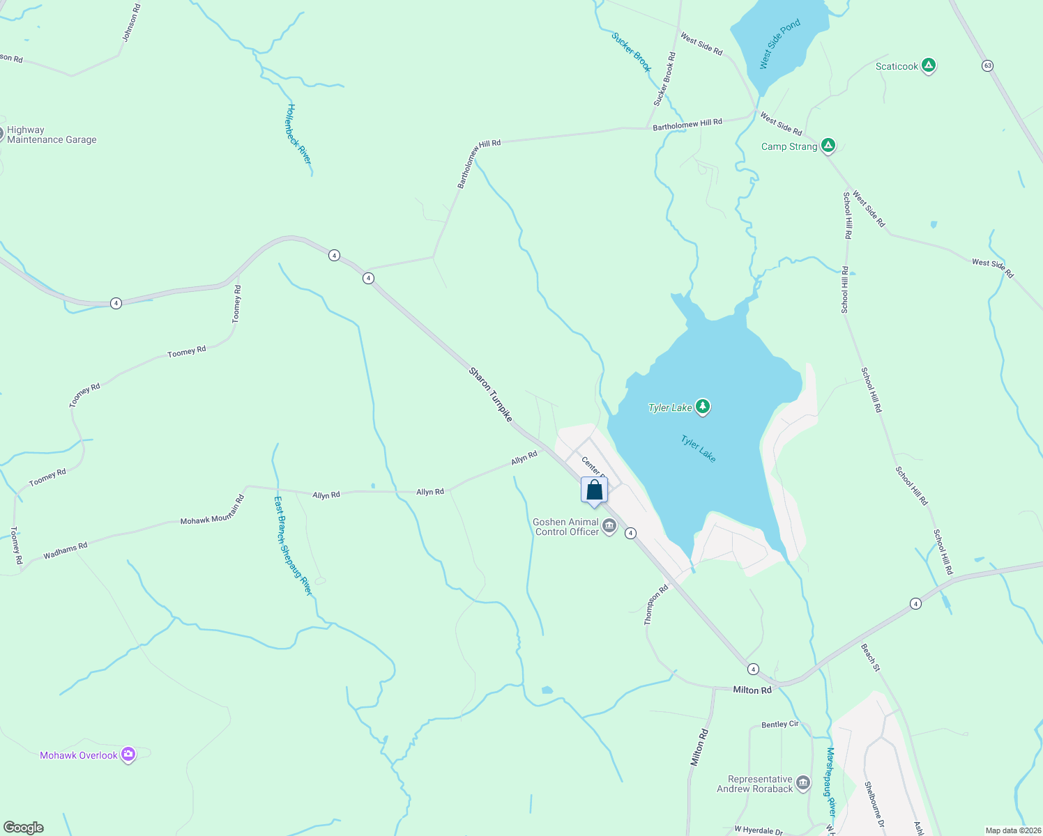 map of restaurants, bars, coffee shops, grocery stores, and more near 614 Sharon Turnpike in Goshen