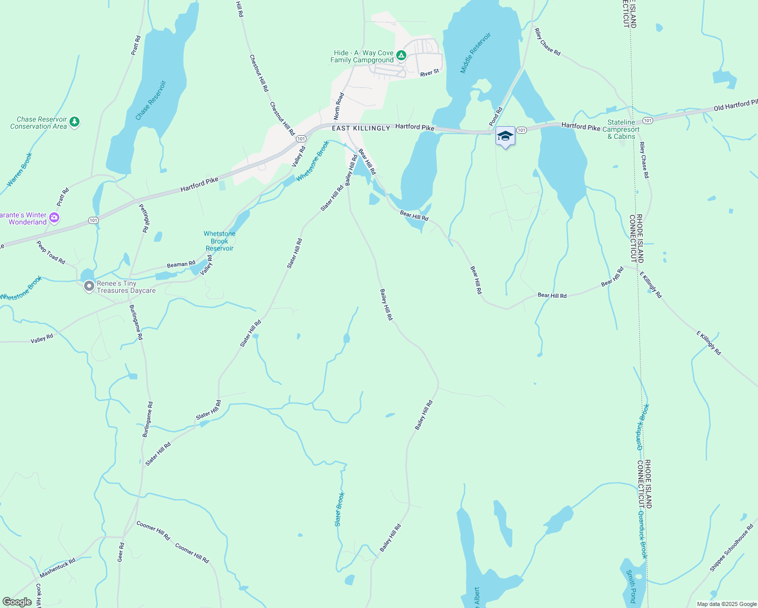 map of restaurants, bars, coffee shops, grocery stores, and more near 829 Bailey Hill Road in Killingly