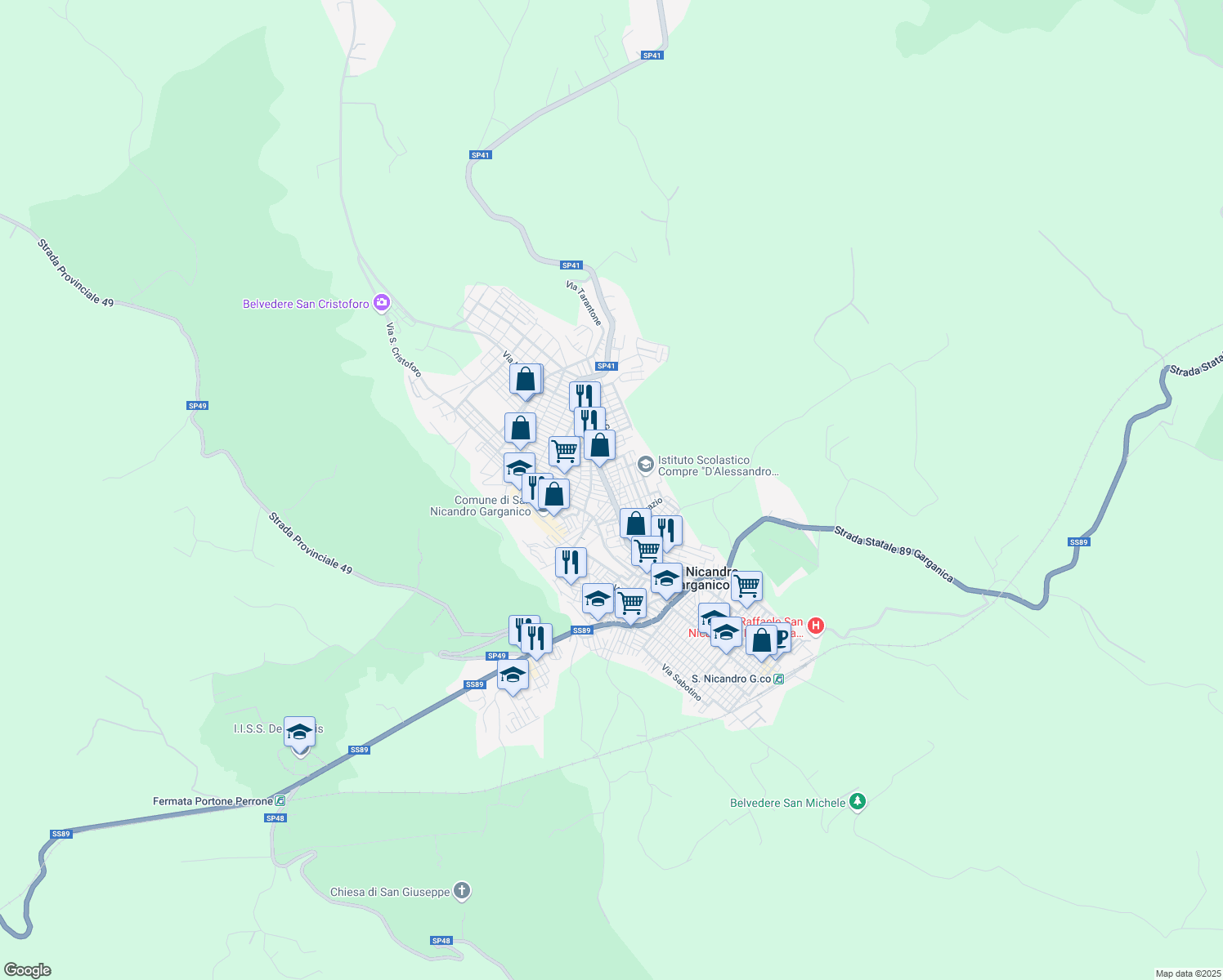 map of restaurants, bars, coffee shops, grocery stores, and more near 206 Via Antonio Gramsci in San Nicandro Garganico