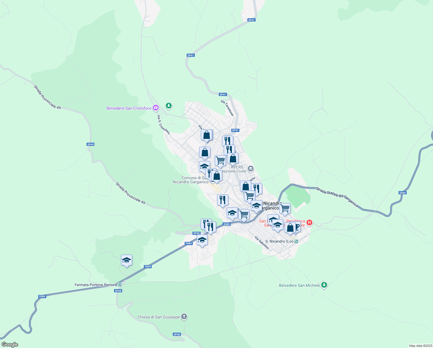 map of restaurants, bars, coffee shops, grocery stores, and more near 5 Via Gaetano Salvemini in San Nicandro Garganico