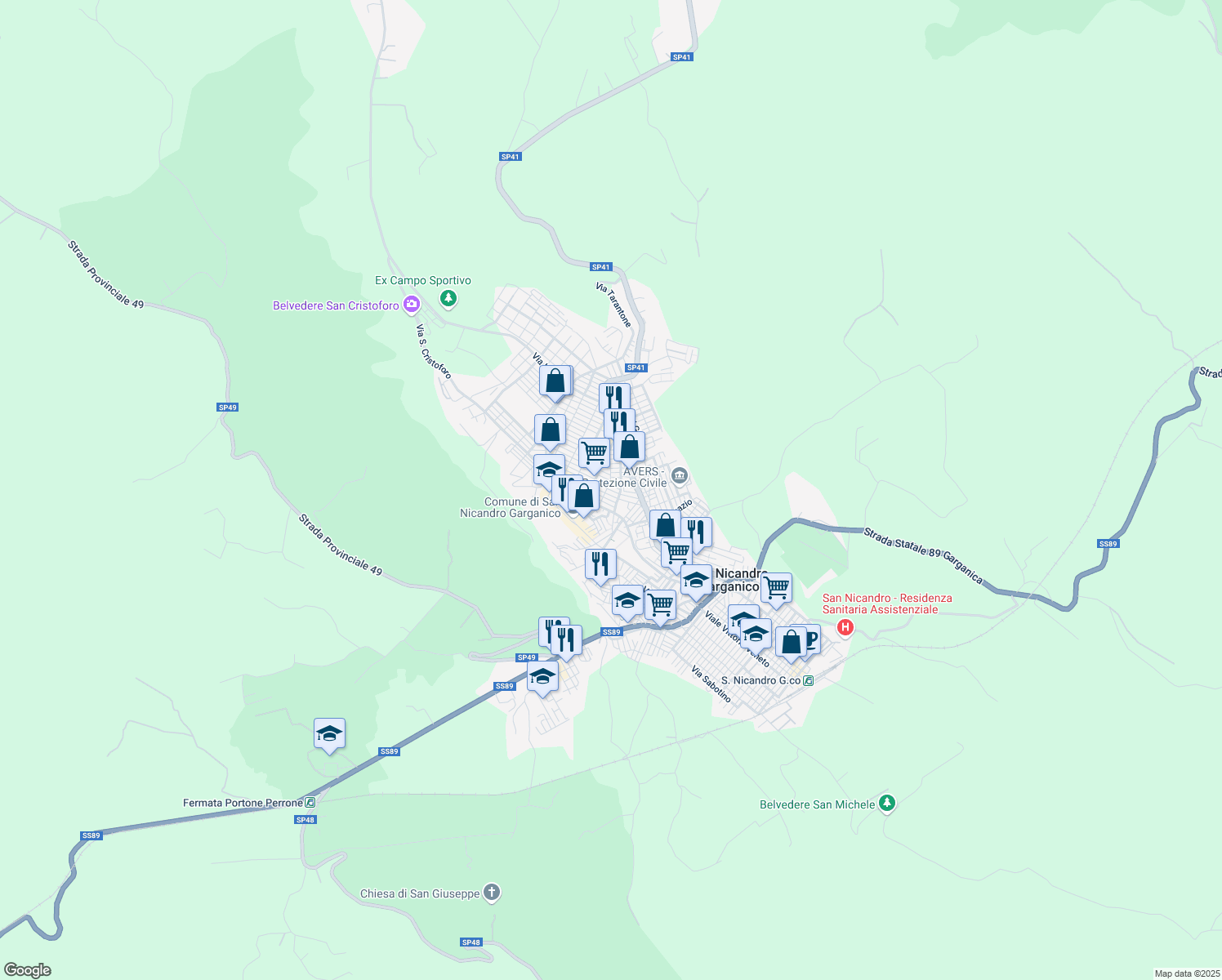 map of restaurants, bars, coffee shops, grocery stores, and more near 10 Via Antonio Segni in San Nicandro Garganico