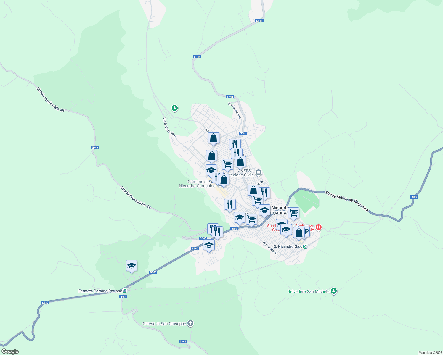 map of restaurants, bars, coffee shops, grocery stores, and more near 5 Via Gaetano Salvemini in San Nicandro Garganico