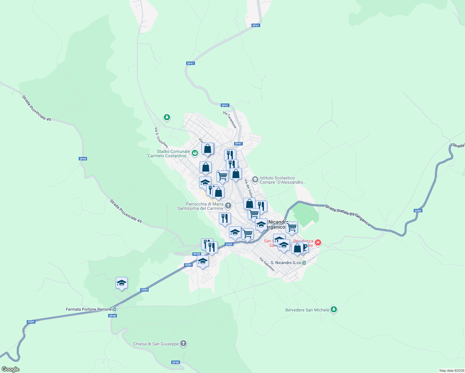 map of restaurants, bars, coffee shops, grocery stores, and more near 10 Via Antonio Segni in San Nicandro Garganico