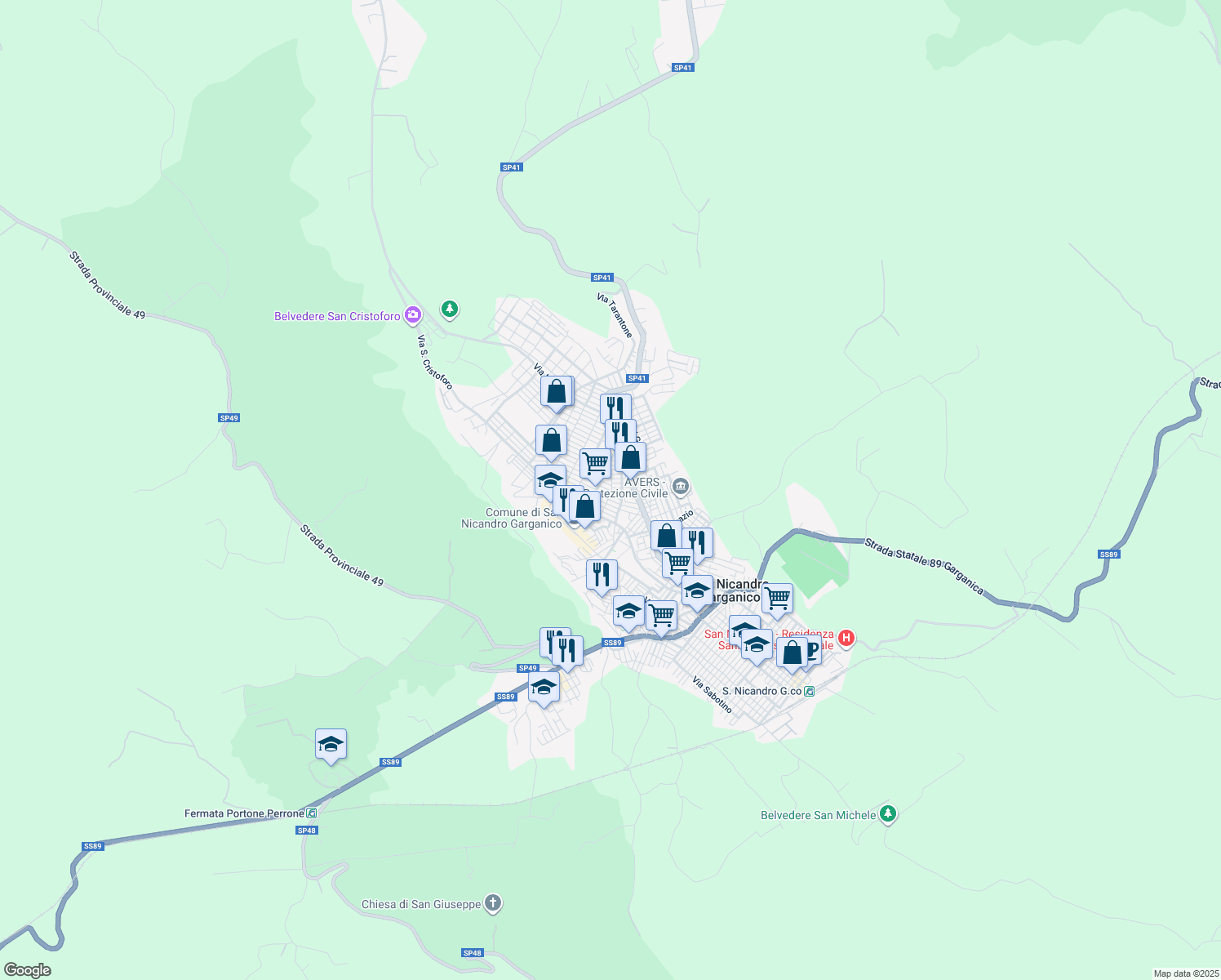 map of restaurants, bars, coffee shops, grocery stores, and more near 10 Via Antonio Segni in San Nicandro Garganico