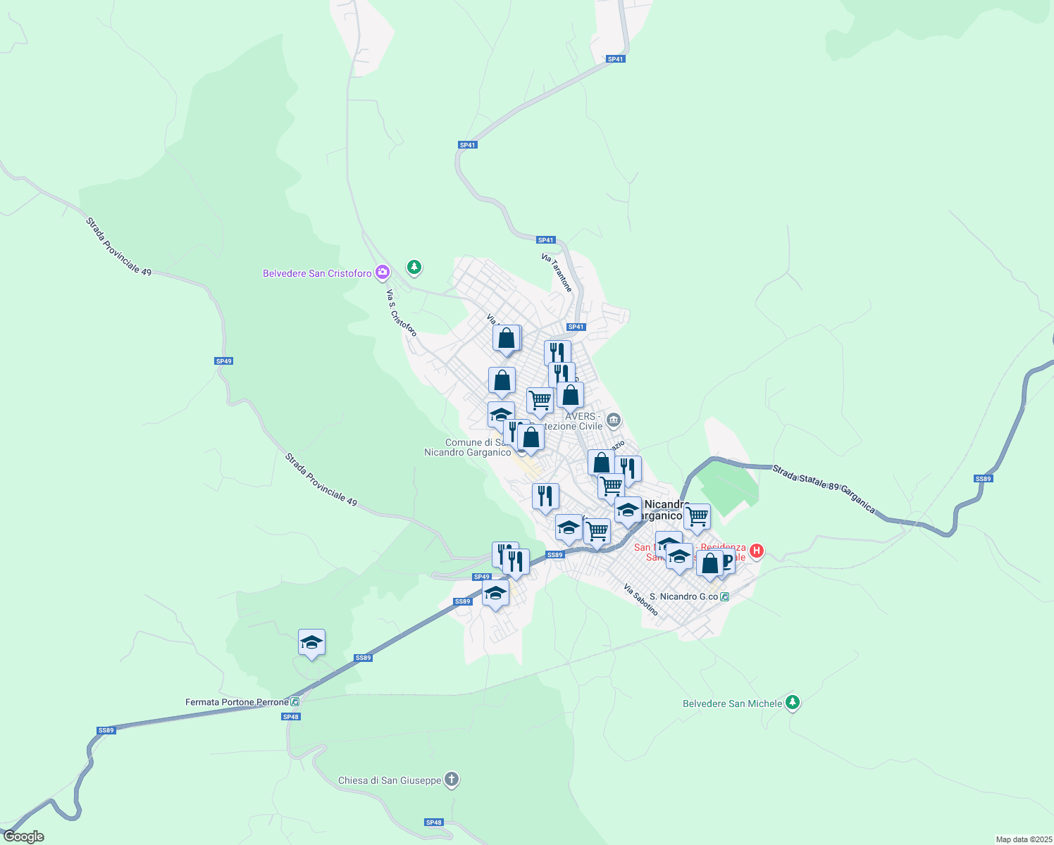map of restaurants, bars, coffee shops, grocery stores, and more near 5 Via Gaetano Salvemini in San Nicandro Garganico