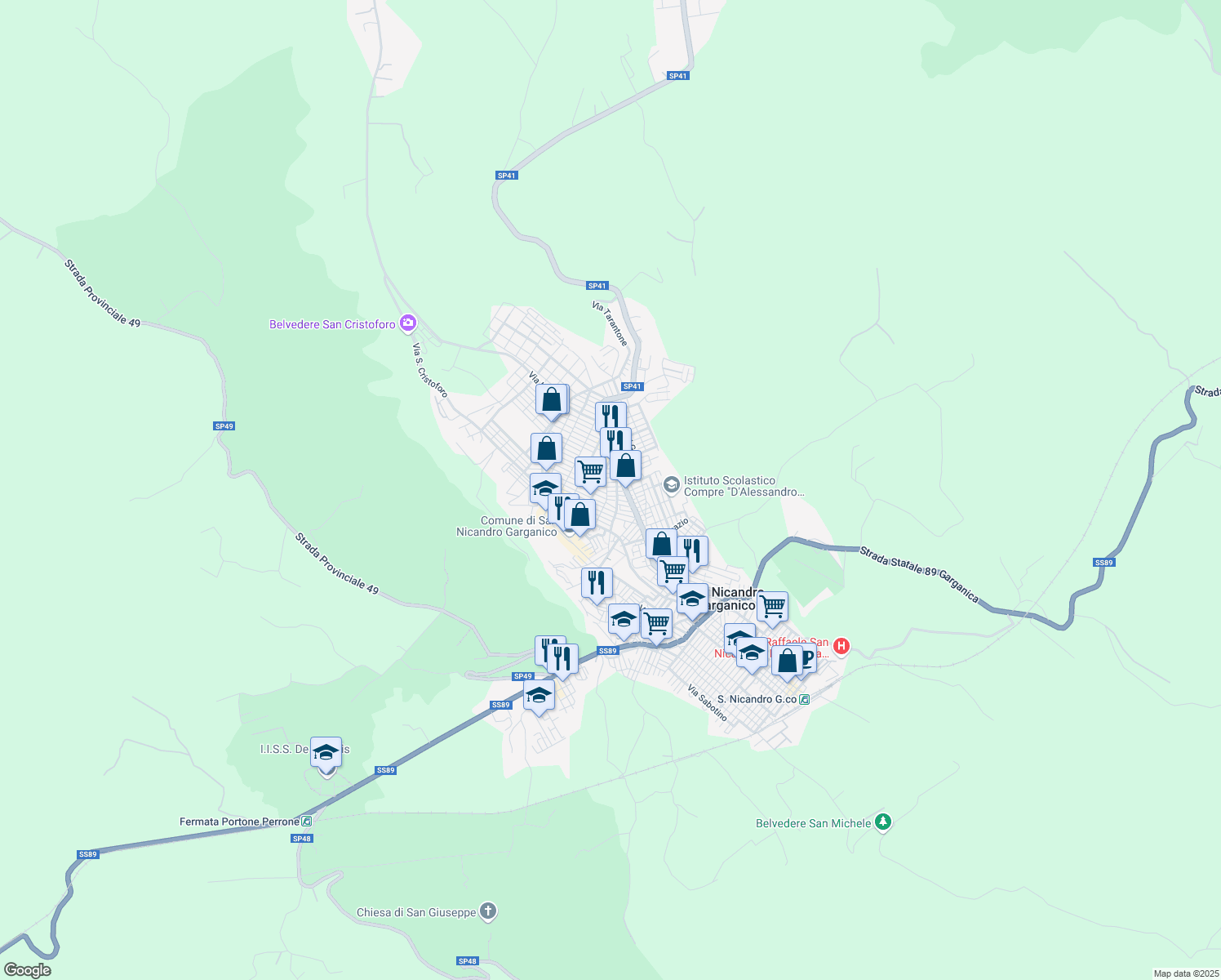 map of restaurants, bars, coffee shops, grocery stores, and more near 220 SP41 in San Nicandro Garganico
