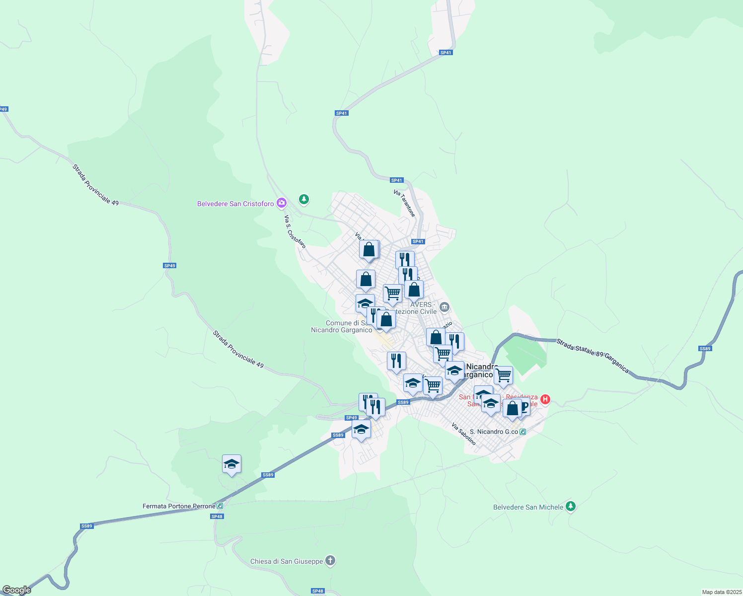 map of restaurants, bars, coffee shops, grocery stores, and more near 11-13 Viale Giuseppe di Vittorio in San Nicandro Garganico
