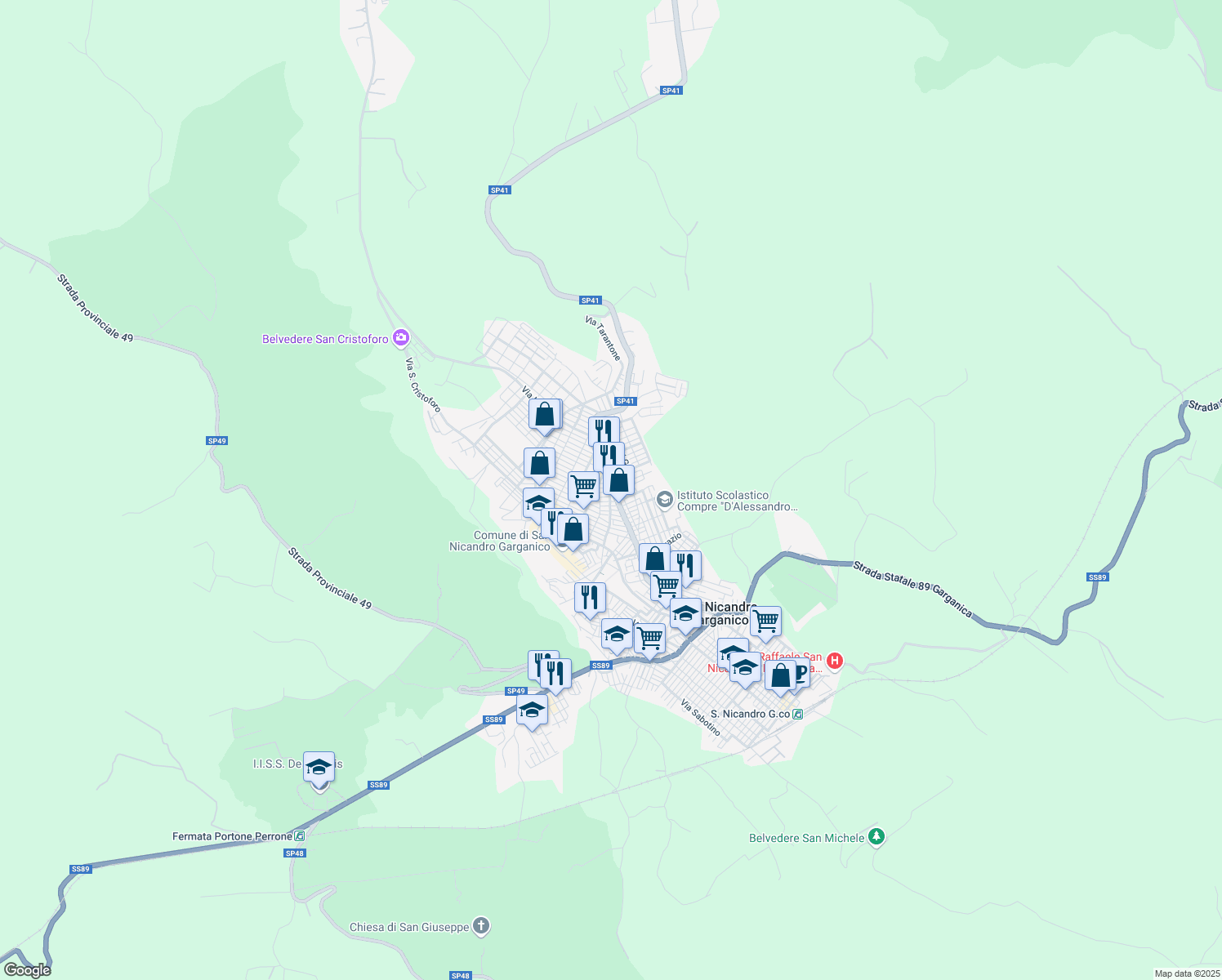 map of restaurants, bars, coffee shops, grocery stores, and more near 220 SP41 in San Nicandro Garganico