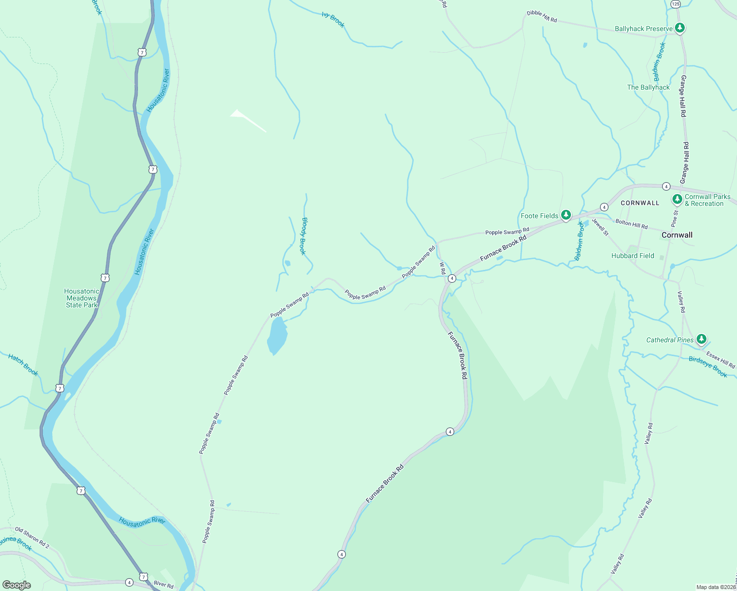 map of restaurants, bars, coffee shops, grocery stores, and more near 63 Popple Swamp Road in Cornwall