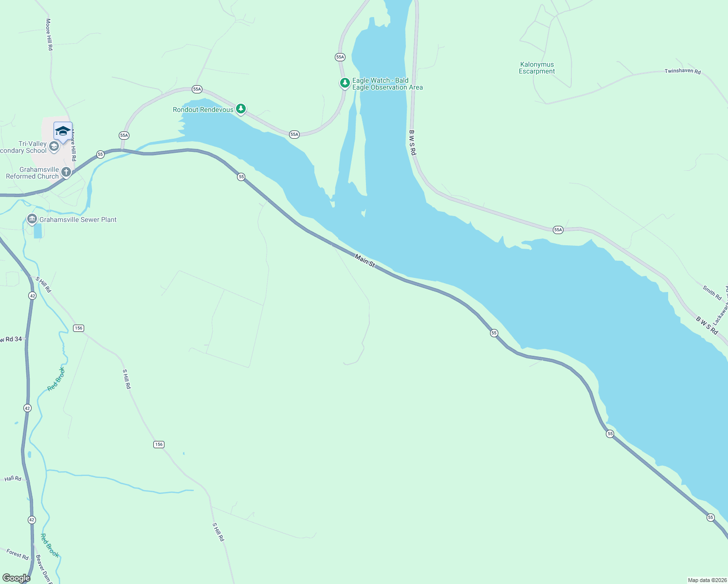 map of restaurants, bars, coffee shops, grocery stores, and more near 82 John George Road in Grahamsville