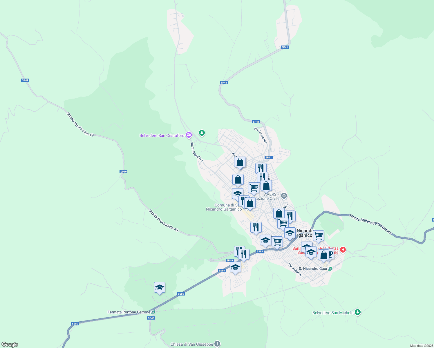 map of restaurants, bars, coffee shops, grocery stores, and more near 46 Via Gaspare Spontini in San Nicandro Garganico