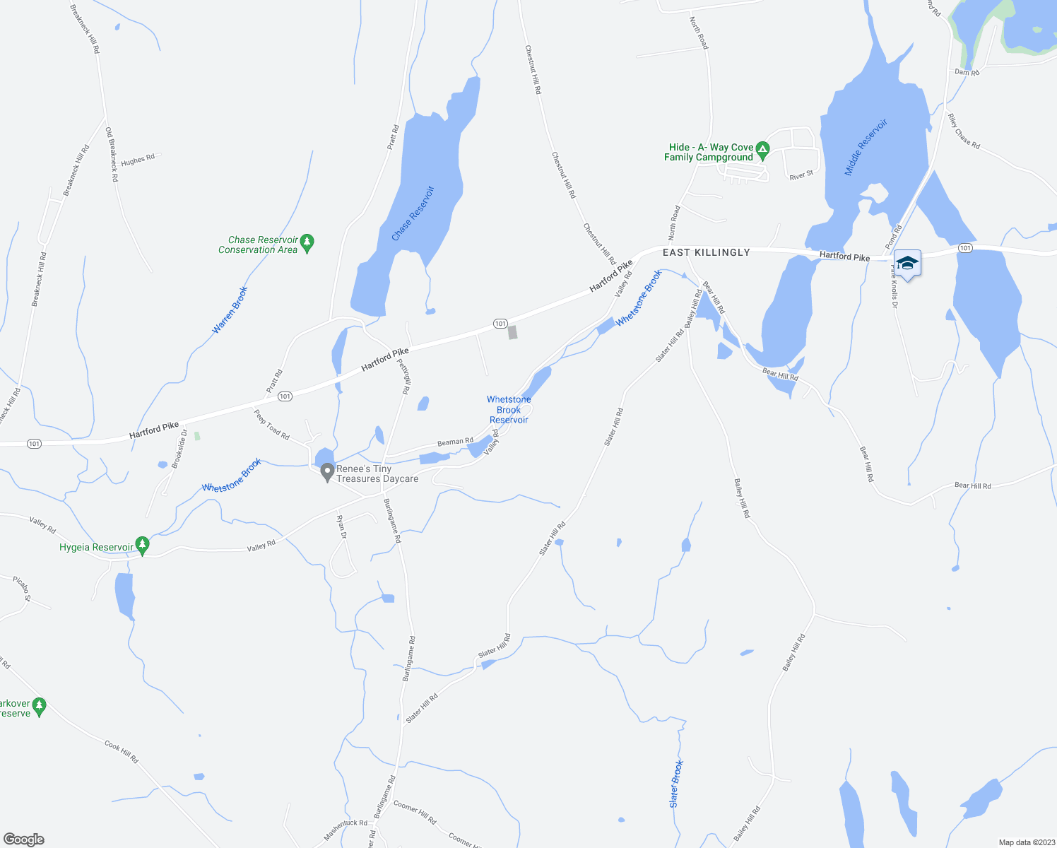 map of restaurants, bars, coffee shops, grocery stores, and more near 100-806 Whetstone Mills in Killingly