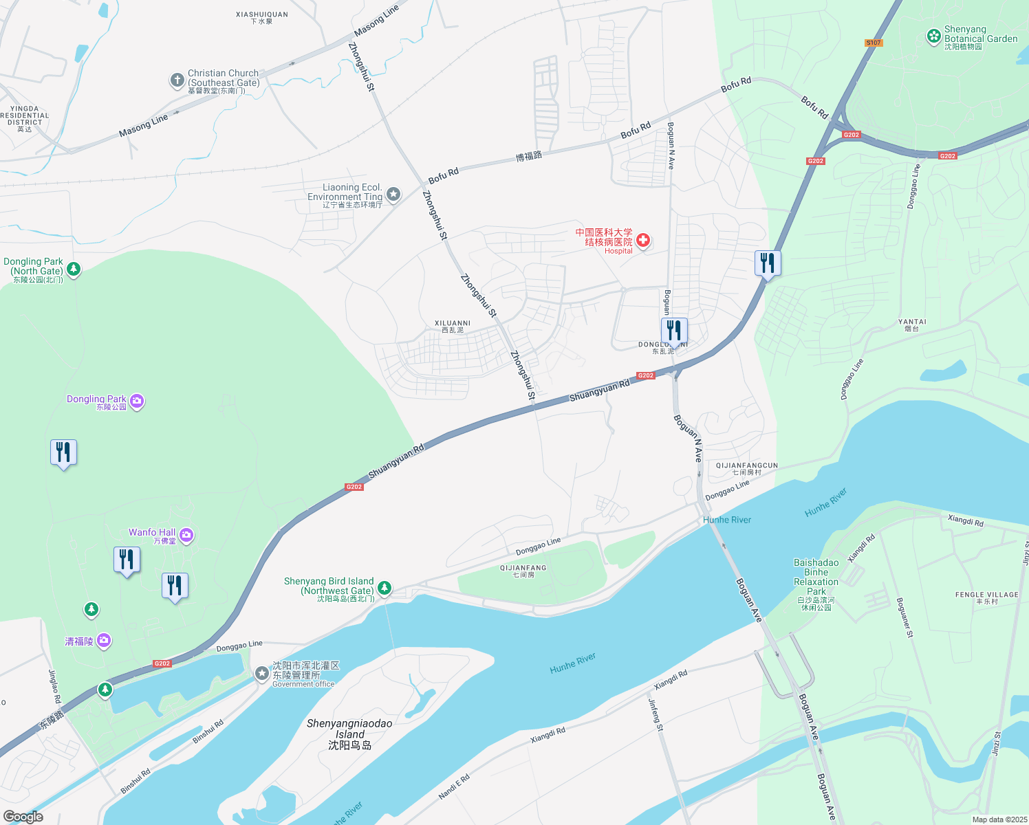 map of restaurants, bars, coffee shops, grocery stores, and more near Shuang Yuan Lu in Shen Yang Shi