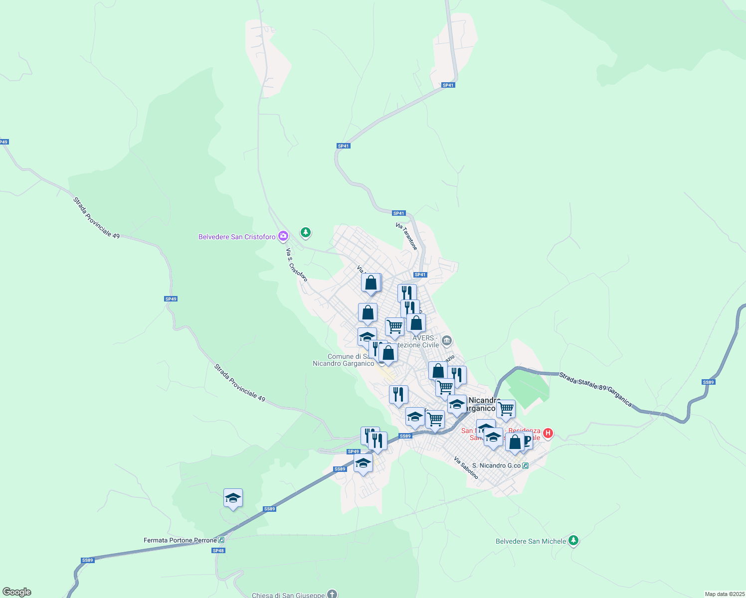 map of restaurants, bars, coffee shops, grocery stores, and more near 7 Traversa Via San Tommaso in San Nicandro Garganico