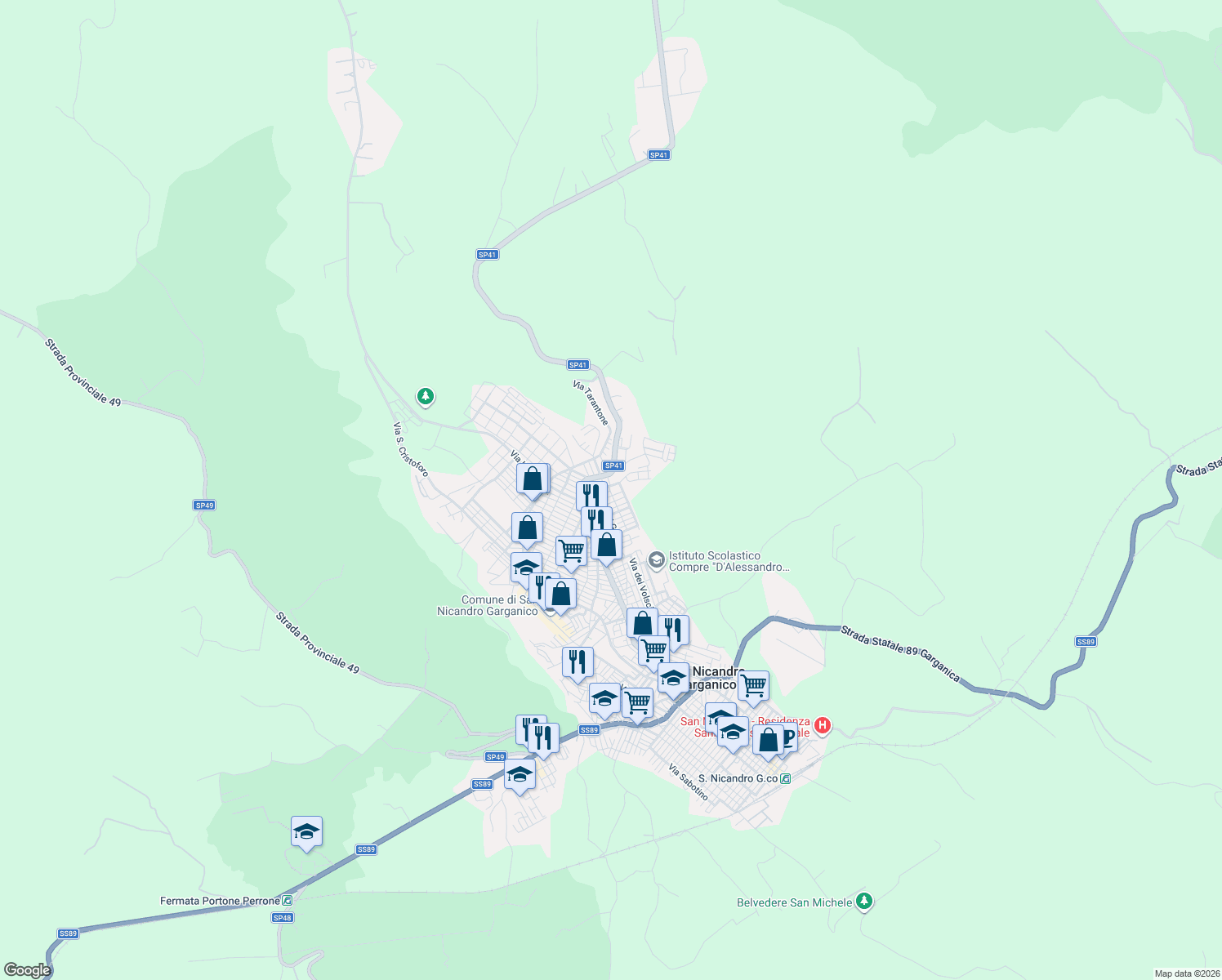 map of restaurants, bars, coffee shops, grocery stores, and more near snc Via Collazia in San Nicandro Garganico