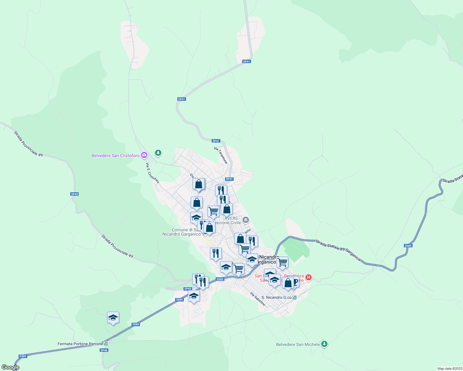 map of restaurants, bars, coffee shops, grocery stores, and more near Via Collazia in San Nicandro Garganico
