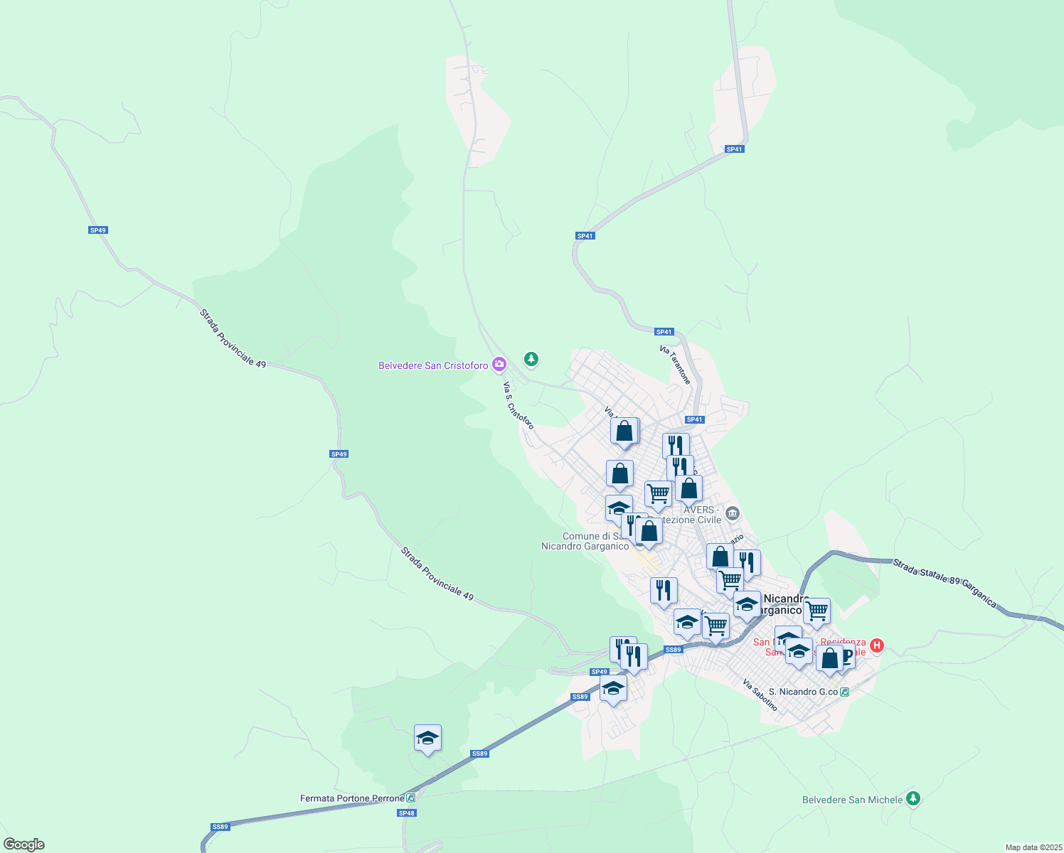 map of restaurants, bars, coffee shops, grocery stores, and more near 25 Via San Cristoforo in San Nicandro Garganico