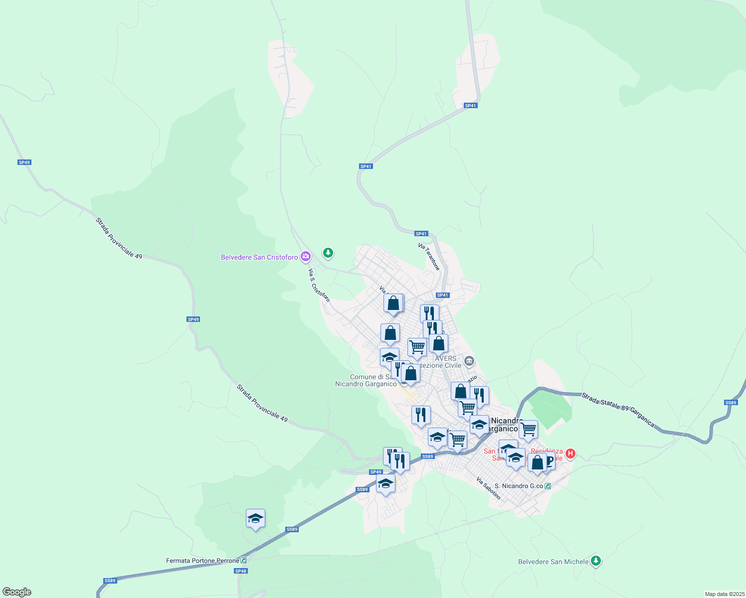 map of restaurants, bars, coffee shops, grocery stores, and more near 53 Via Angelo Musco in San Nicandro Garganico