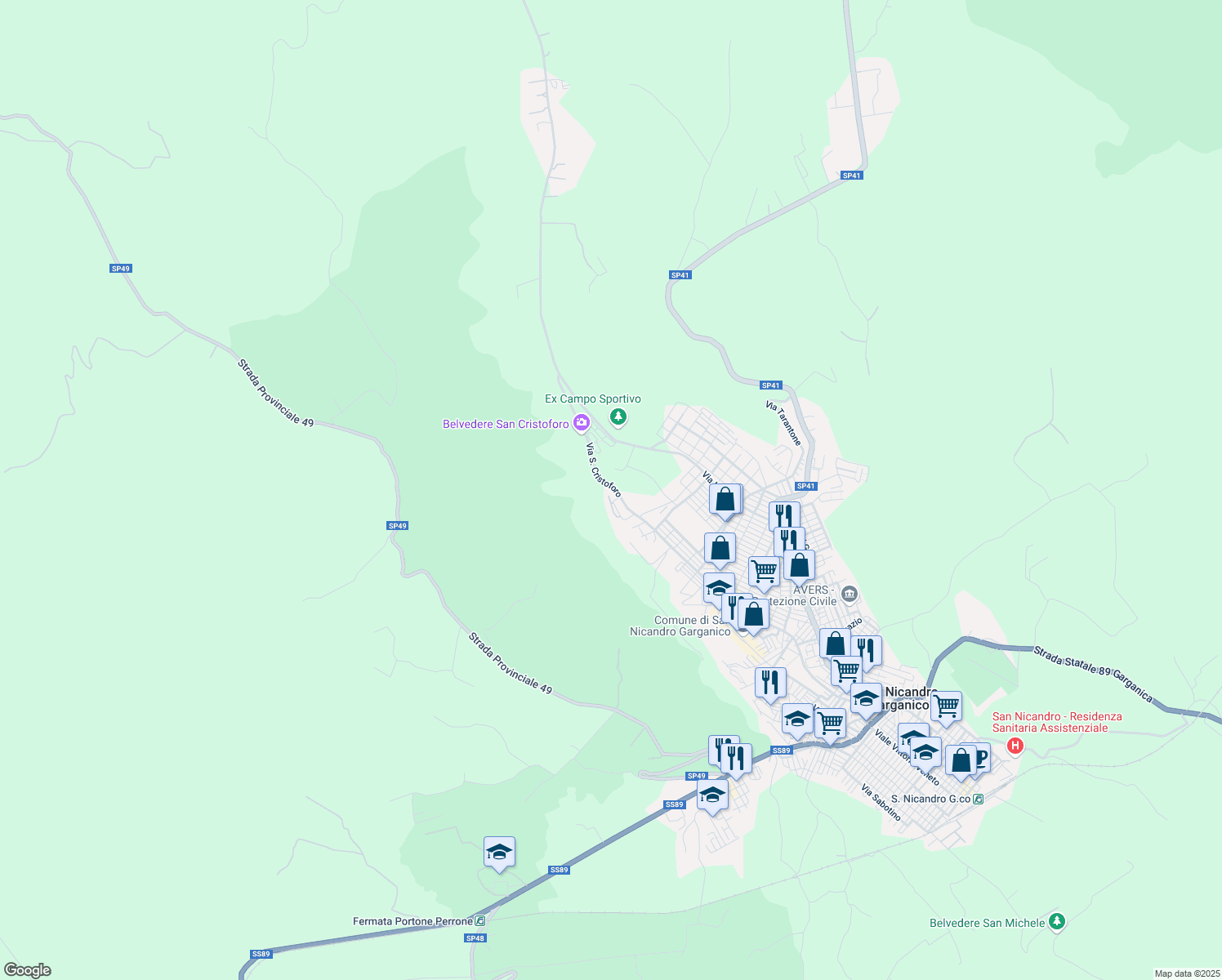 map of restaurants, bars, coffee shops, grocery stores, and more near 25 Via San Cristoforo in San Nicandro Garganico