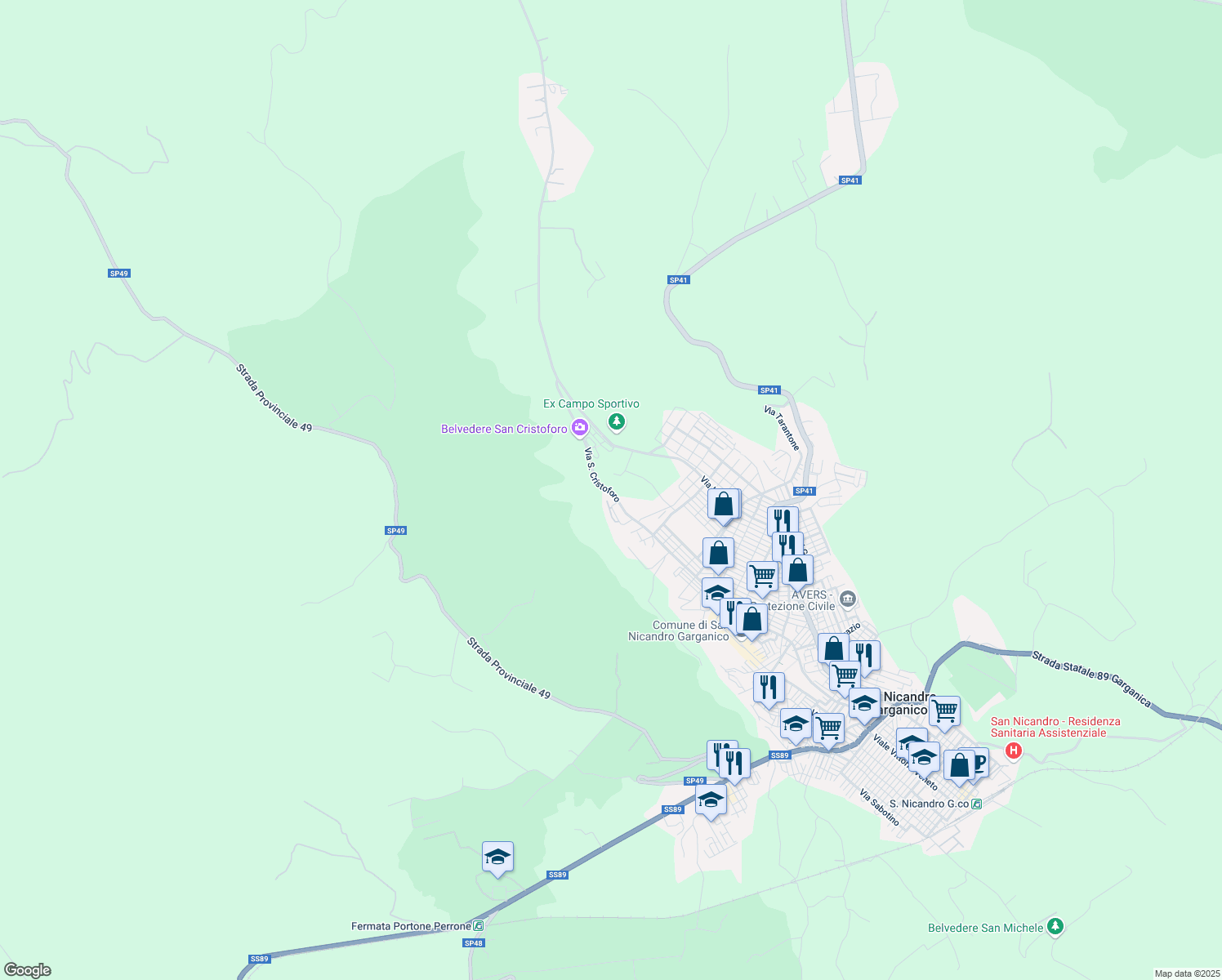 map of restaurants, bars, coffee shops, grocery stores, and more near 25 Via San Cristoforo in San Nicandro Garganico